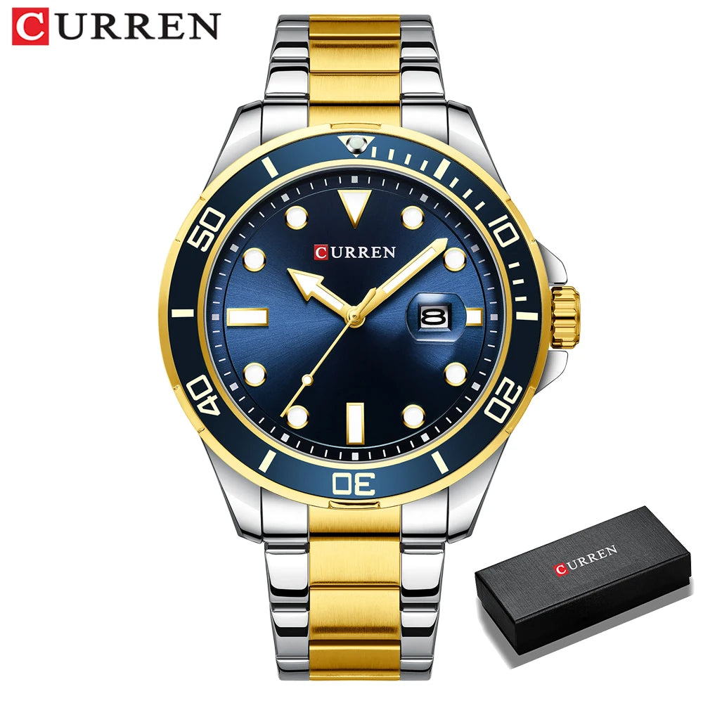 Curren Montre à Quartz Pour Hommes En Acier Inoxydable-bleu Et Doré
