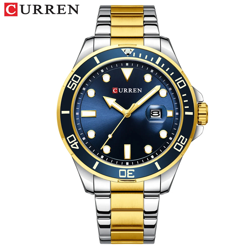 Curren Montre à Quartz Pour Hommes En Acier Inoxydable-bleu Et Doré